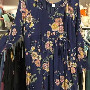 Boho navy blue flower dress